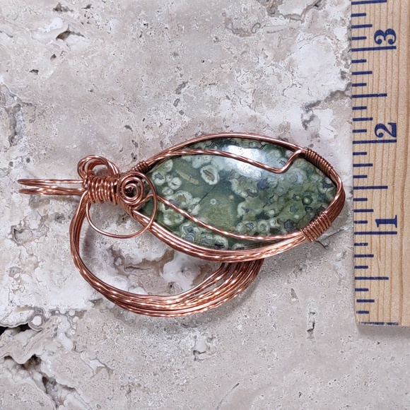 Copper Wire Wrapped Stone Pendant - Picture 3 of 4